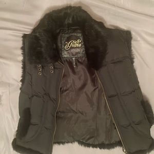 Genuine Guess black vest with 100% rabbit fur.
